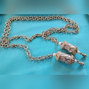 Vintage Emmons Mother Of Pearl Gold Tone Magic Lantern Lariat Necklace